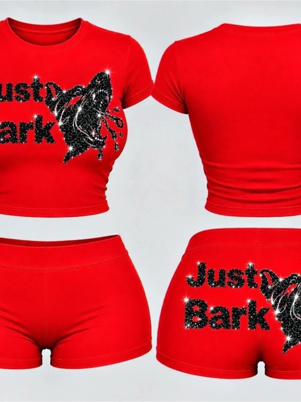 Red Graphic Crop Top & Shorts Set